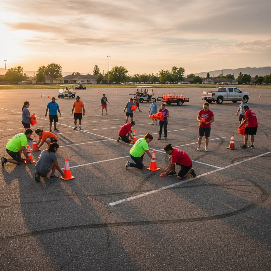 Drivers gathered at a morning meeting before an autocross event